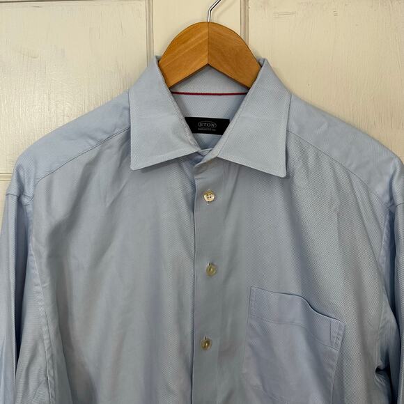 ETON Button Up Shirt Mens Size 43 / 17 Solid Blue Long Sleeve Work 100% Cotton - Picture 4 of 7